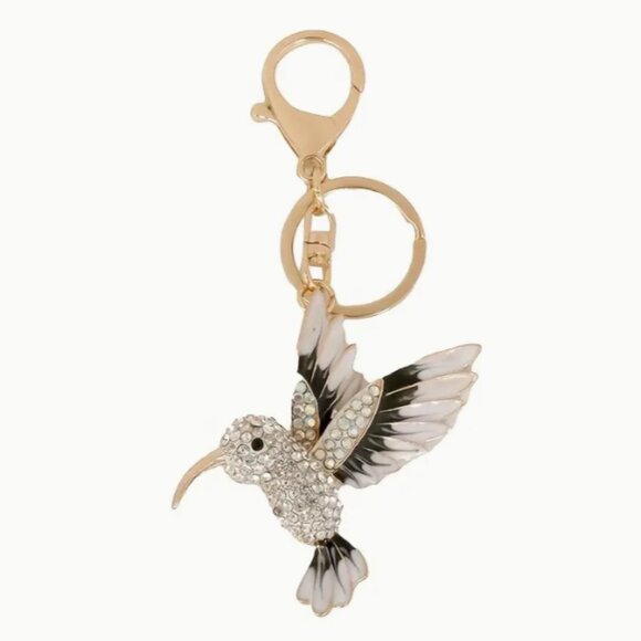 Green Hummingbird Keychain for Women Men Rhinestone Gold Color Alloy Animal Bird - Picture 1 of 13